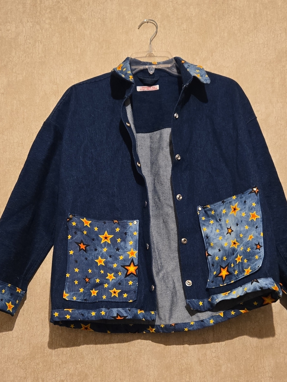 Womens Star-Accent Dark Blue Denim Jacket